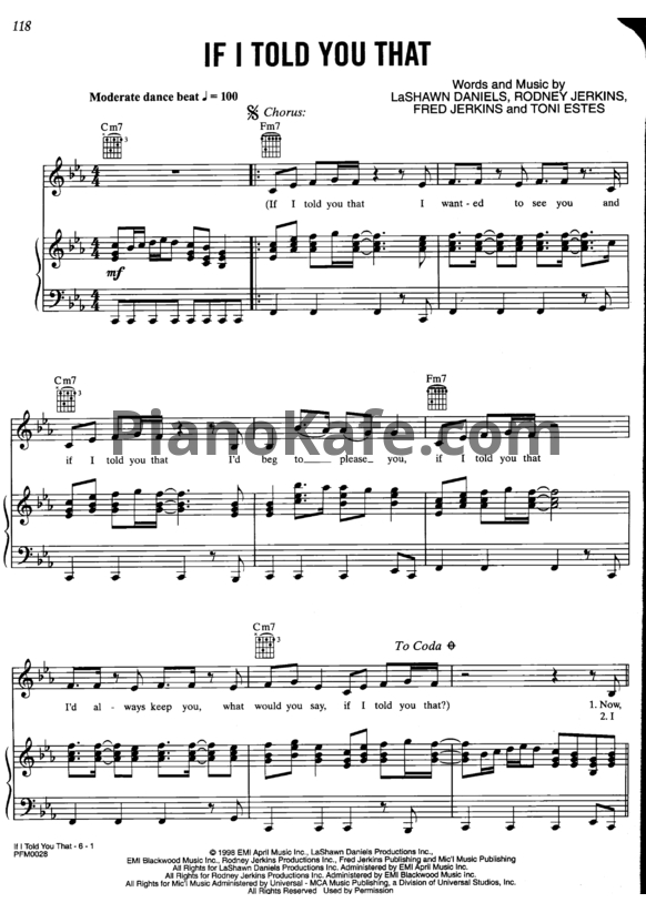 Ноты Whitney Houston & George Michael - If I Told You That - PianoKafe.com
