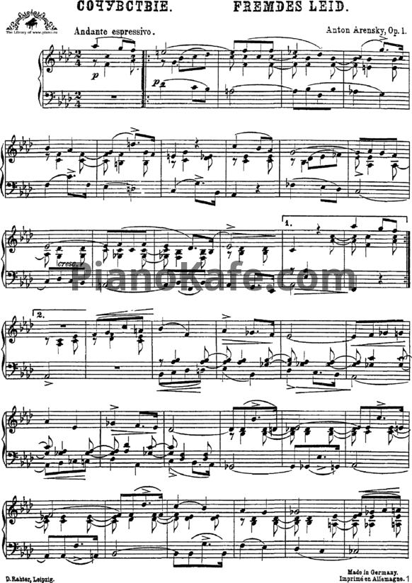 Ноты Антон Аренский - 6 пьес (Op. 1) - PianoKafe.com