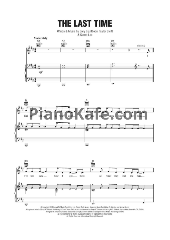 Ноты Taylor Swift feat. Gary Lightbody - The last time - PianoKafe.com