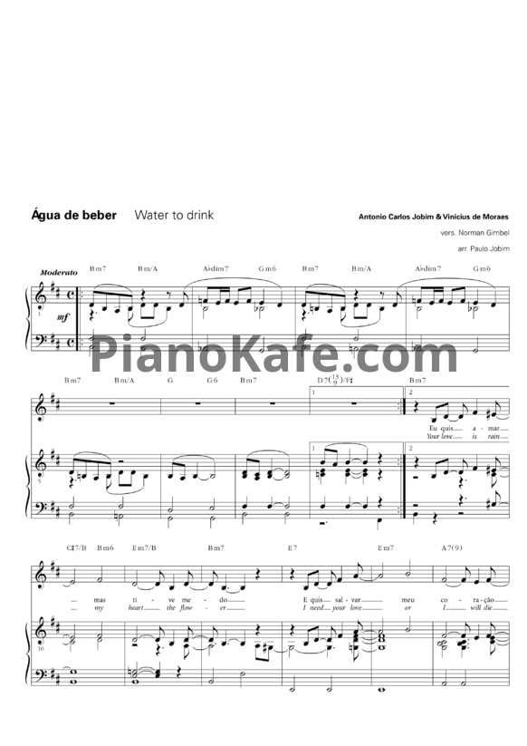 Ноты Antonio Carlos Jobim  & Vinicius de Mora - Agua de Beber (Water to drink) - PianoKafe.com