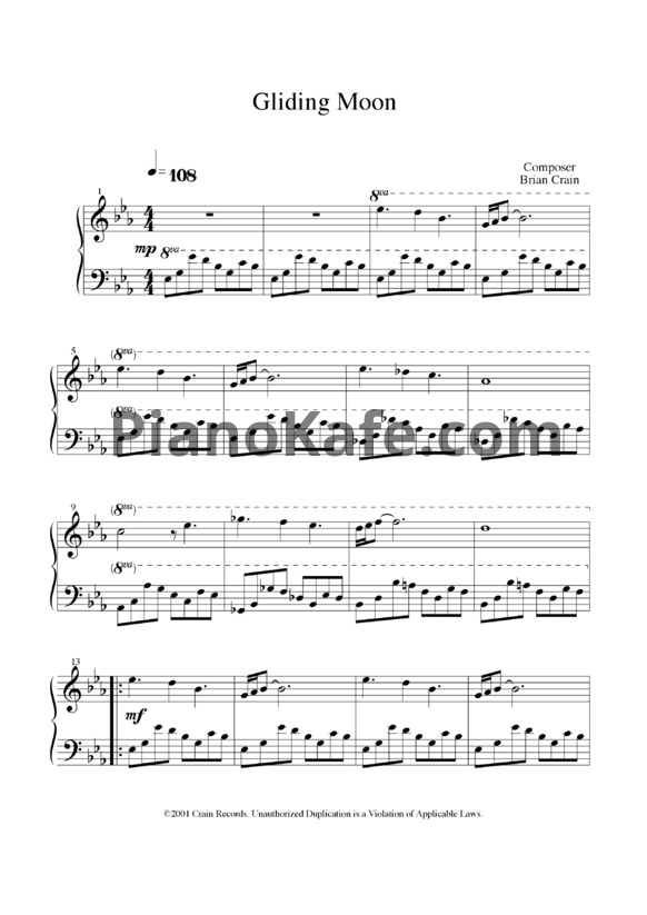 Ноты Brian Crain - Gliding moon - PianoKafe.com