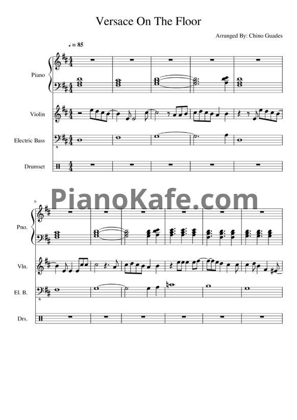 Ноты Bruno Mars - Versace on the floor (Версия 2) - PianoKafe.com