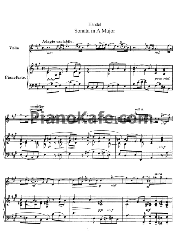Ноты Георг Гендель - Соната ля мажор - PianoKafe.com