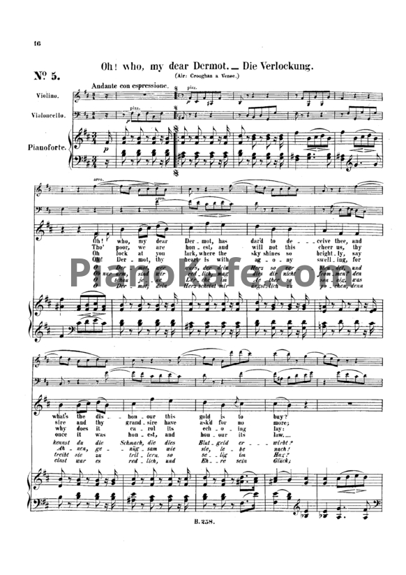Ноты Л. В. Бетховен - "O who, my dear dermot" № 5 из сборника "12 Ирландских песен" (12 Irish songs) (WOO 154/ 5) - PianoKafe.com