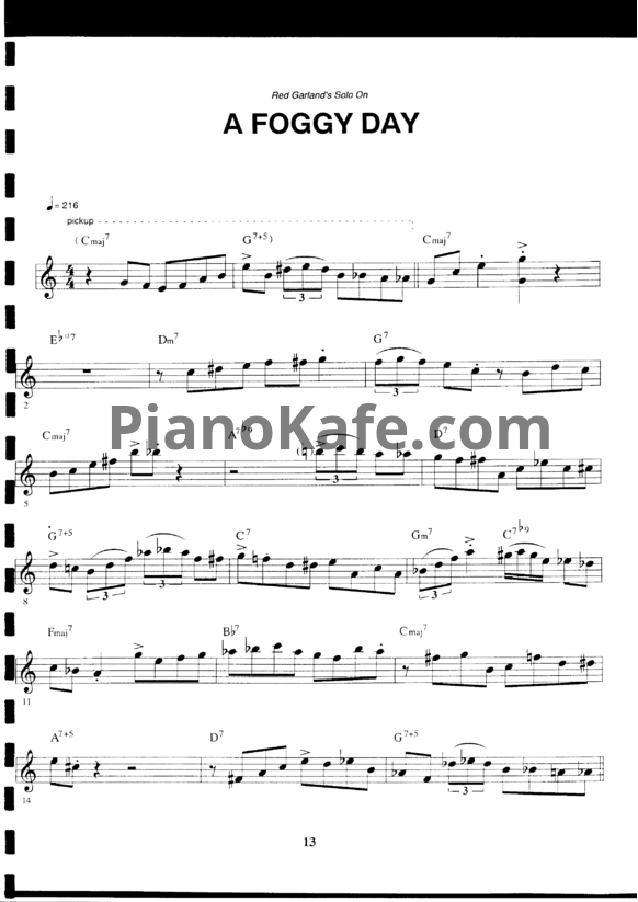 Ноты Red Garland - A foggy day (Piano solo) - PianoKafe.com