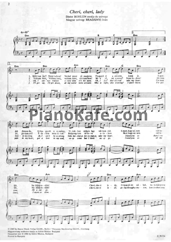 Ноты Modern Talking - Cheri, cheri, lady - PianoKafe.com