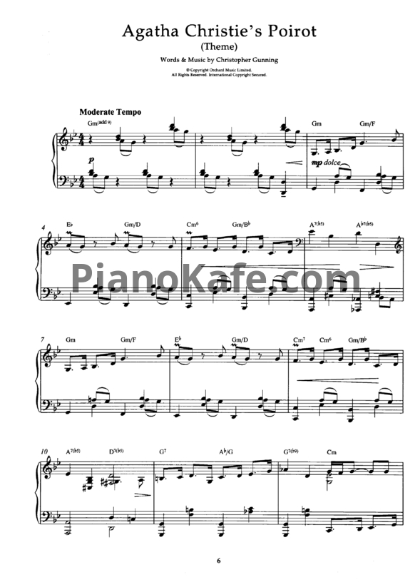 Ноты Christopher Gunning - Agatha Christie's poirot theme - PianoKafe.com