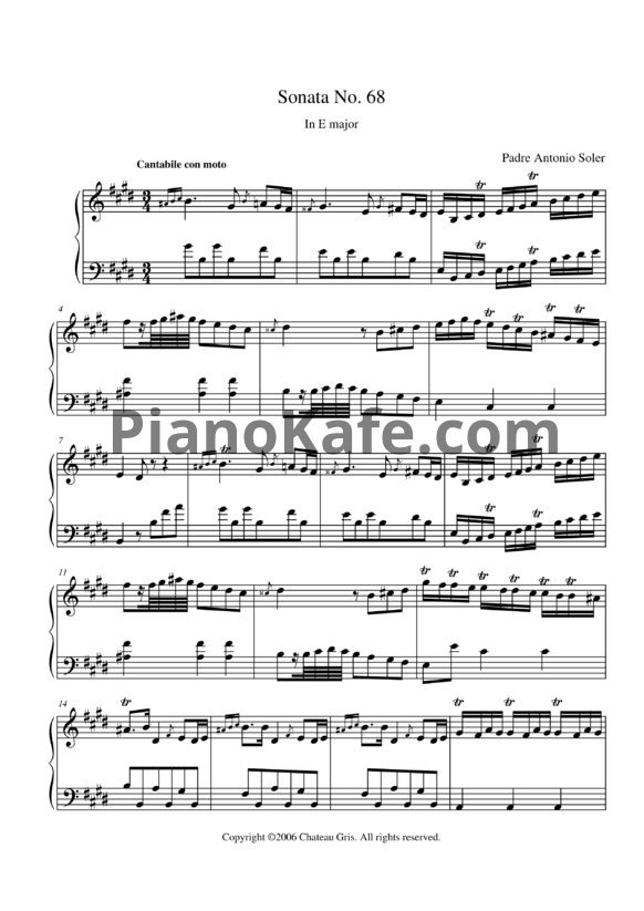 Ноты Antonio Soler - Sonata No. 68 in E major - PianoKafe.com