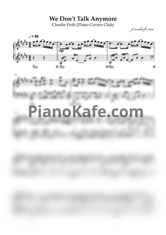 Ноты Charlie Puth feat. Selena Gomez - We don't talk anymore (Piano Covers Club) - PianoKafe.com