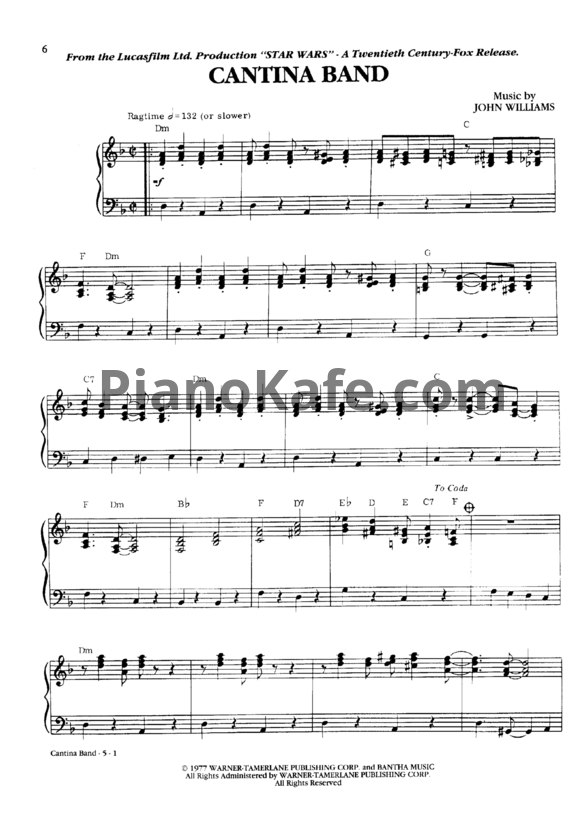 Ноты John Williams - Cantina band - PianoKafe.com