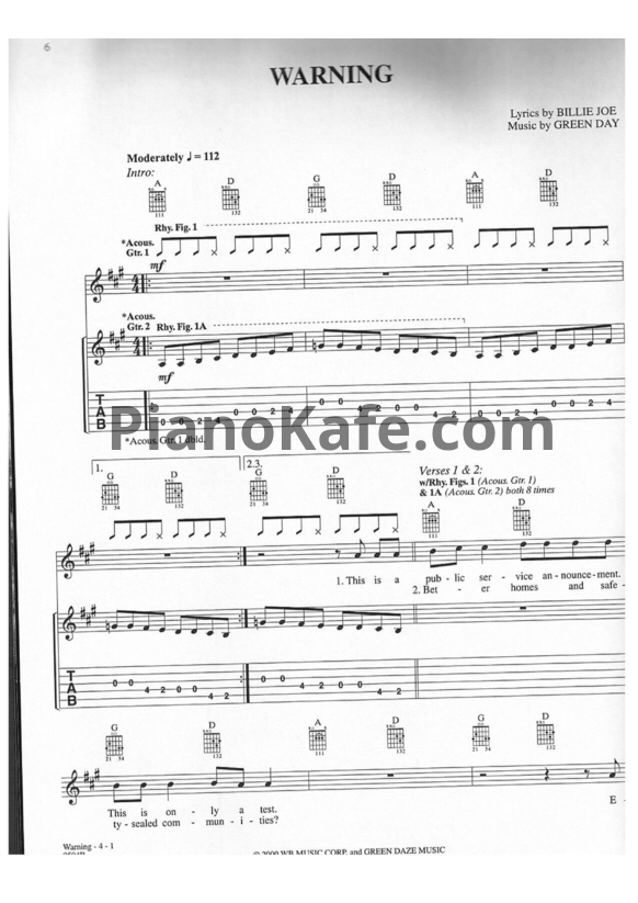 Ноты Green Day - Warning (Книга нот) - PianoKafe.com