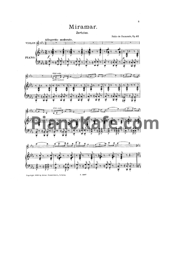 Ноты Пабло де Сарасате - Сортсико "Miramar" (Соч. 42) - PianoKafe.com