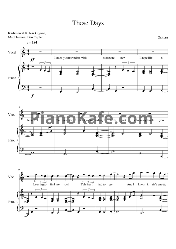 Ноты Rudimental feat. Jess Glynne, Macklemore & Dan Caplen - These days - PianoKafe.com