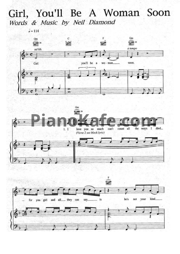 Ноты Neil Diamond - Girl, you'll be a woman soon - PianoKafe.com