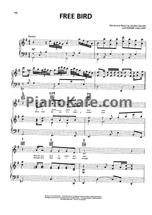Ноты Lynyrd Skynyrd - Free bird (Версия 2) - PianoKafe.com