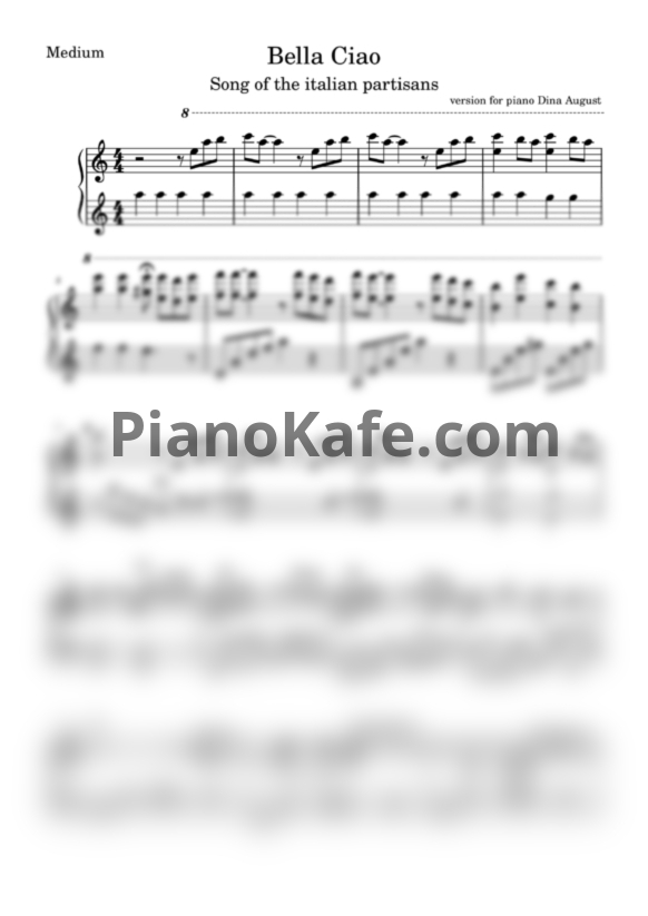 Ноты Bella Ciao (version for piano Dina August) - PianoKafe.com