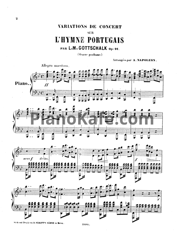 Ноты Луи Моро Готшалк - Variations de concert sur l’hymne portugais (Op. 91) - PianoKafe.com