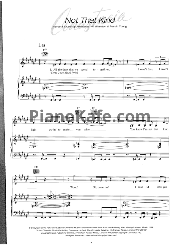 Ноты Anastacia - Not that kind - PianoKafe.com