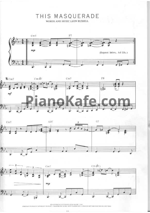Ноты Leon Russell - This masquerade - PianoKafe.com