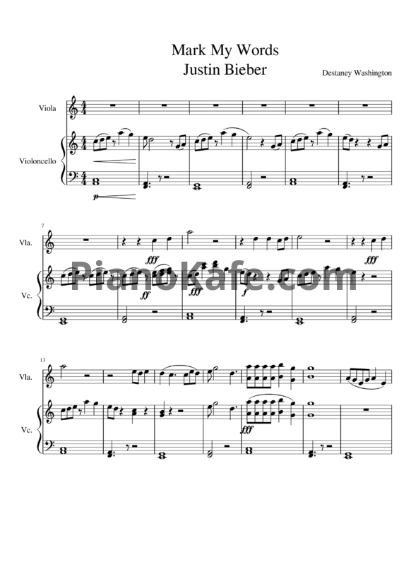 Ноты Justin Bieber - Mark my words - PianoKafe.com