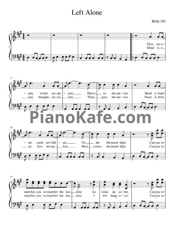 Ноты Blink-182 - Left alone - PianoKafe.com