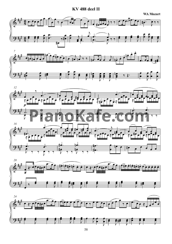 Ноты В. Моцарт - Адажио (KV. 488) - PianoKafe.com