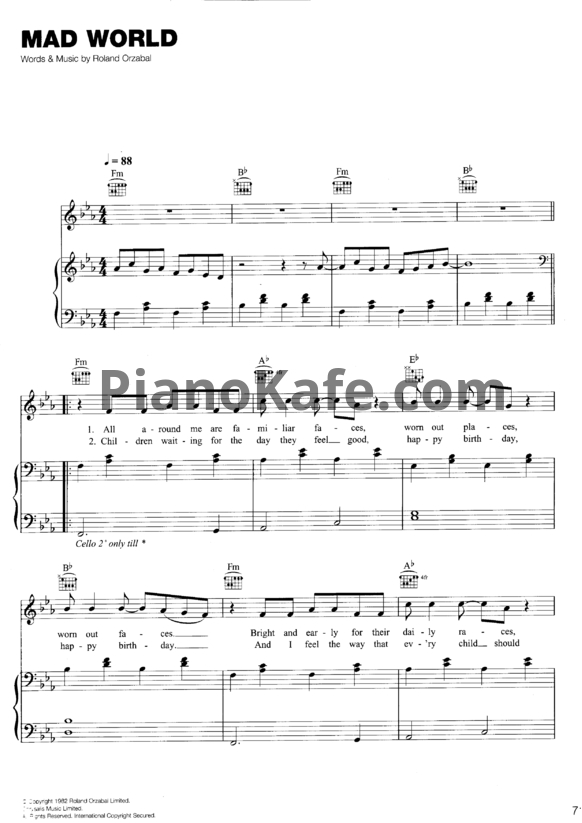 Ноты Michael Andrews feat. Gary Jules - Mad world - PianoKafe.com