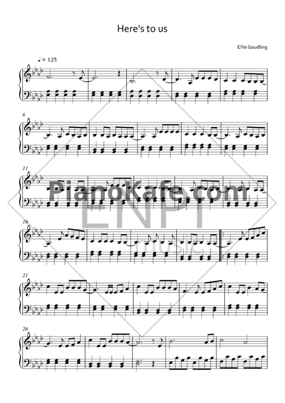 Ноты Ellie Goulding - Here's to us - PianoKafe.com