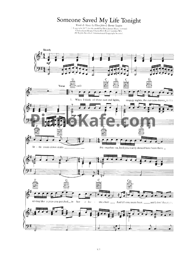 Ноты Elton John - Someone saved my life tonight - PianoKafe.com