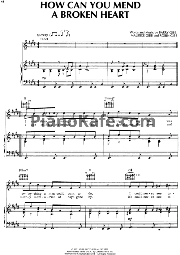 Ноты Bee Gees - How can you mend a broken heart - PianoKafe.com