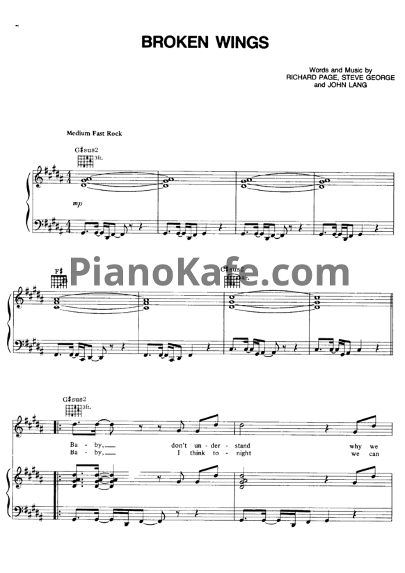 Ноты Mr. Mister - Broken wings - PianoKafe.com