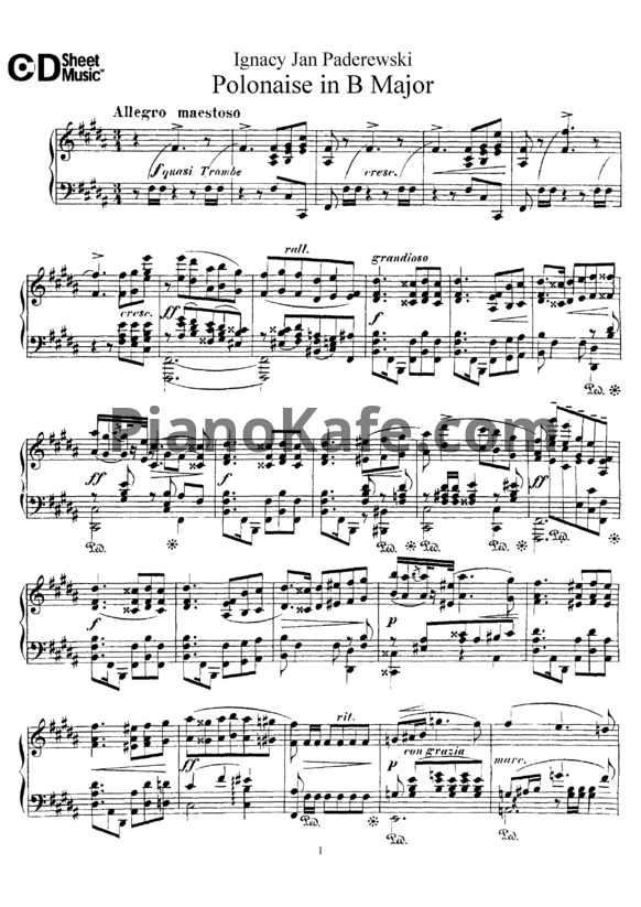 Ноты И. Падеревский - Полонез си мажор (Op. 9, №6) - PianoKafe.com