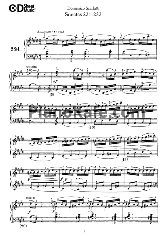 Ноты Д. Скарлатти - Сонаты 221-232 - PianoKafe.com