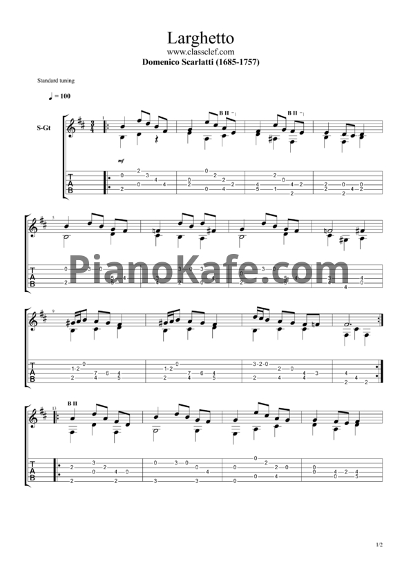 Ноты Д. Скарлатти - Larghetto - PianoKafe.com