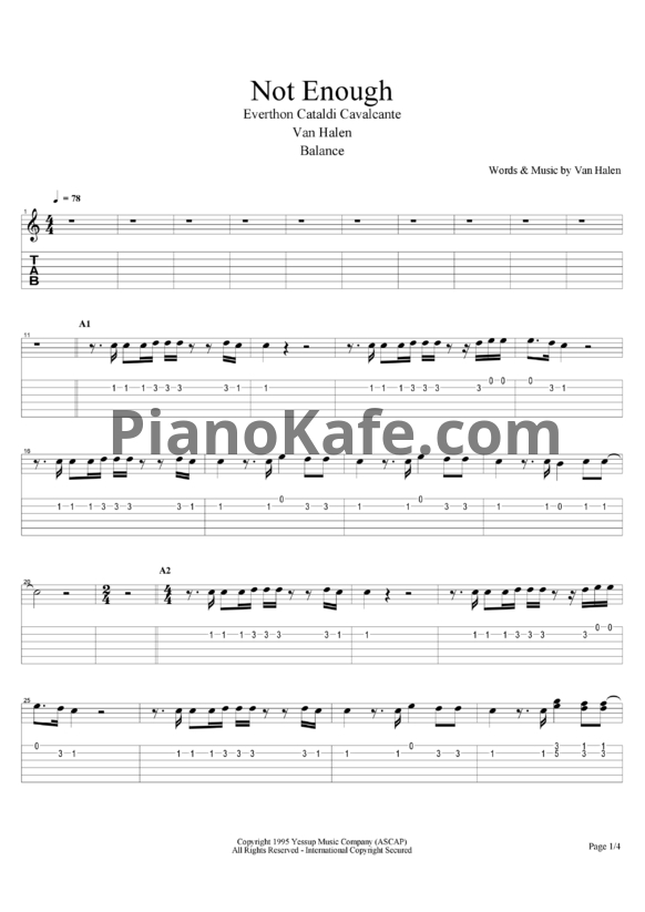Ноты Van Halen - Not enough - PianoKafe.com