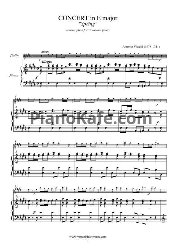 Ноты Антонио Вивальди - Весна - PianoKafe.com