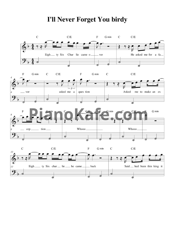 Ноты Birdy - I'll Never Forget You - PianoKafe.com