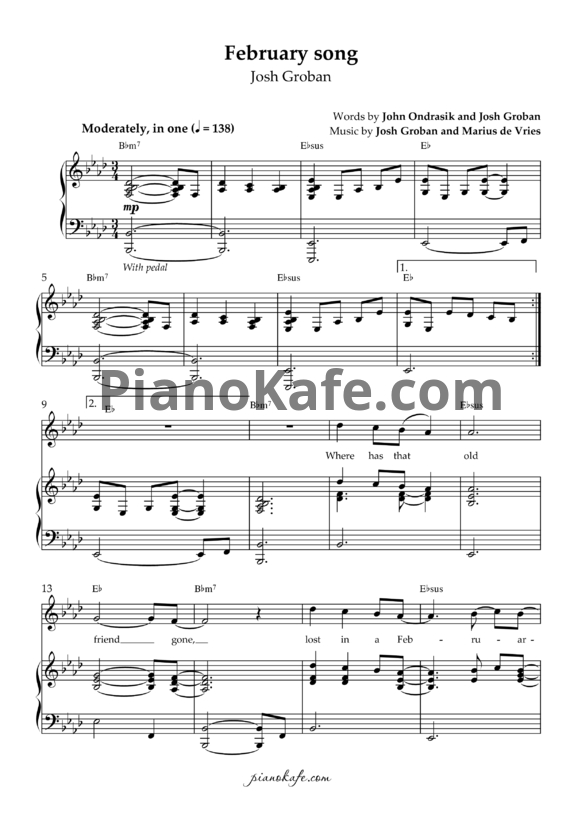 Ноты Josh Groban - February song - PianoKafe.com