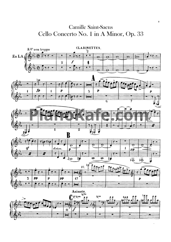 Ноты Камиль Сен-Санс - Концерт для виолончели с оркестром №1 ля минор (Op. 33, кларнет) - PianoKafe.com
