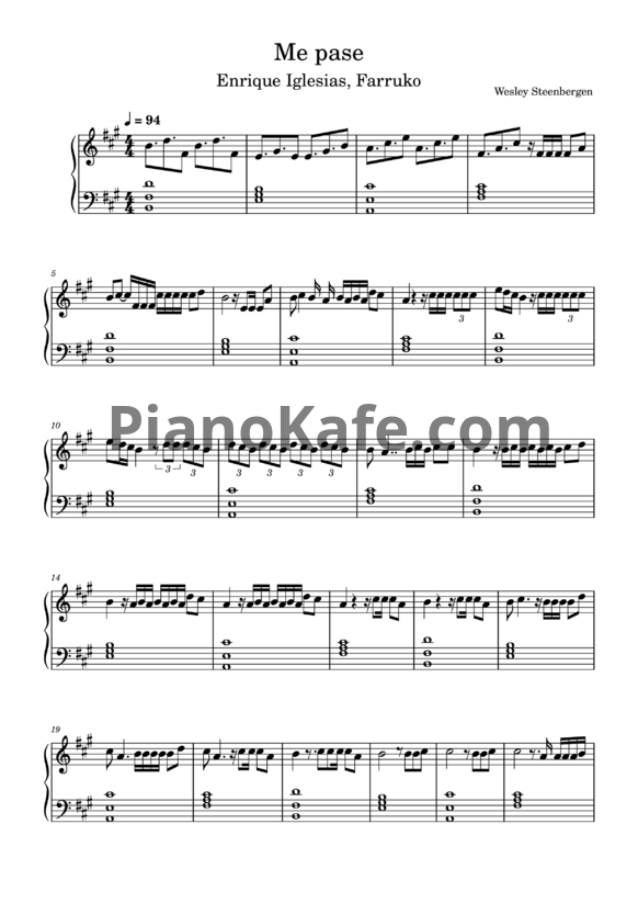 Ноты Enrique Iglesias feat. Farruko - Me pase - PianoKafe.com
