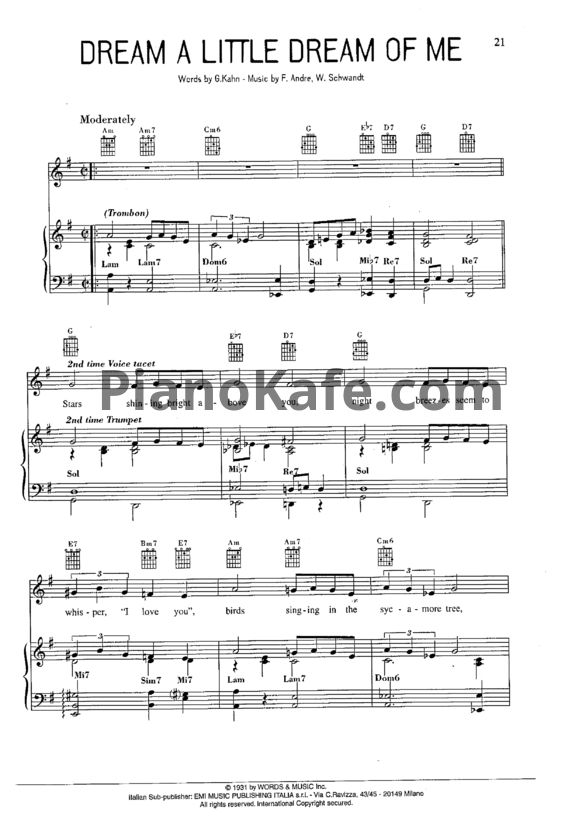 Ноты Louis Armstrong - Dream a little dream of me - PianoKafe.com