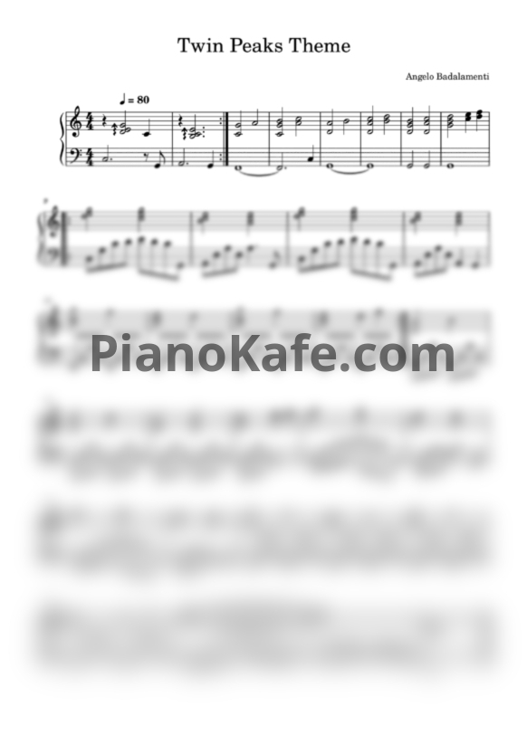 Ноты Angelo Badalamenti - Twin Peaks theme (Легкая версия) - PianoKafe.com
