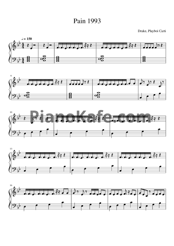 Ноты Drake feat. Playboi Carti -  Pain 1993 - PianoKafe.com