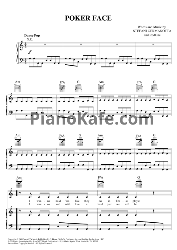 Ноты Lady Gaga - Poker face - PianoKafe.com