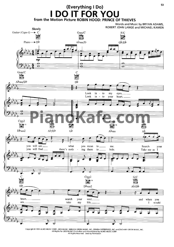 Ноты Bryan Adams - (Everything I do) I'd it for you (Версия 3) - PianoKafe.com