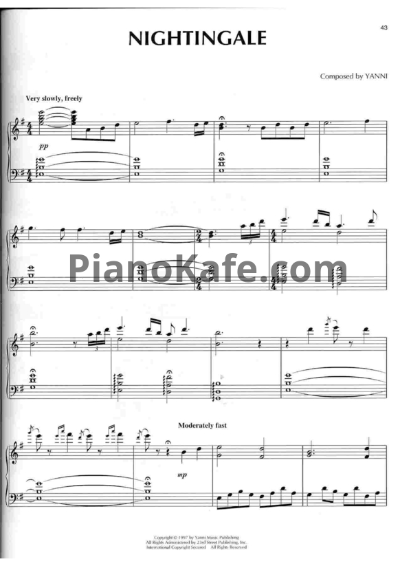 Ноты Yanni - Nightingale - PianoKafe.com