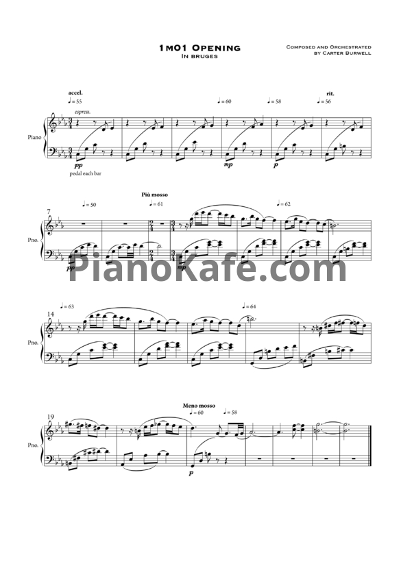 Ноты Carter Burwell - 1m01 opening - PianoKafe.com