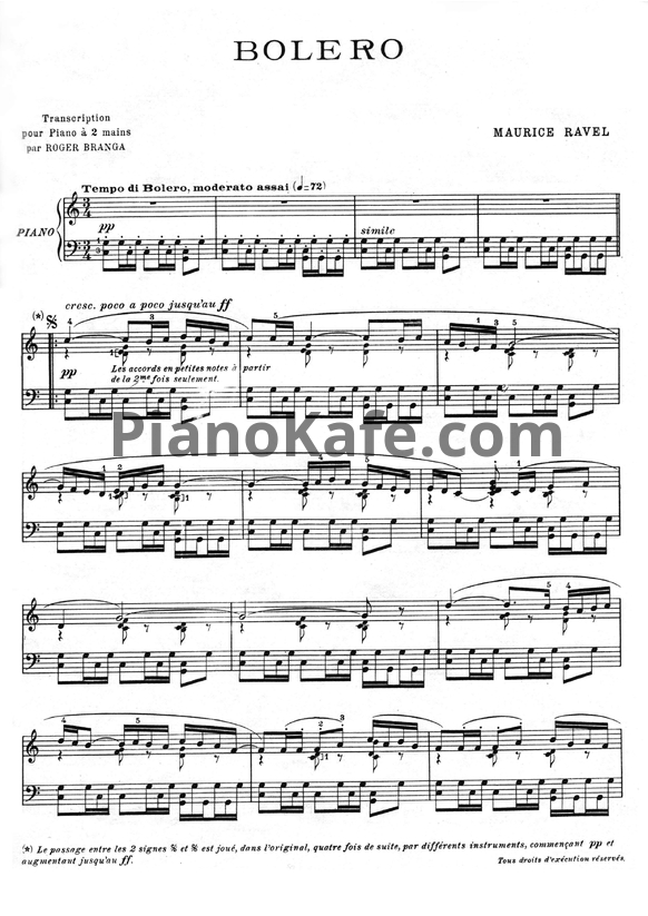 Ноты Maurice Ravel - Bolero (Версия 2) - PianoKafe.com