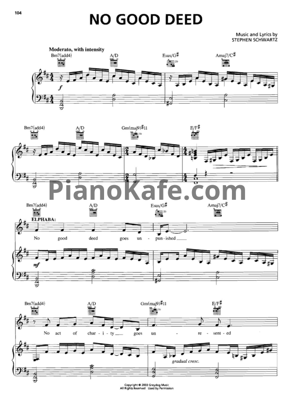 Ноты Stephen Schwartz - No good deed - PianoKafe.com
