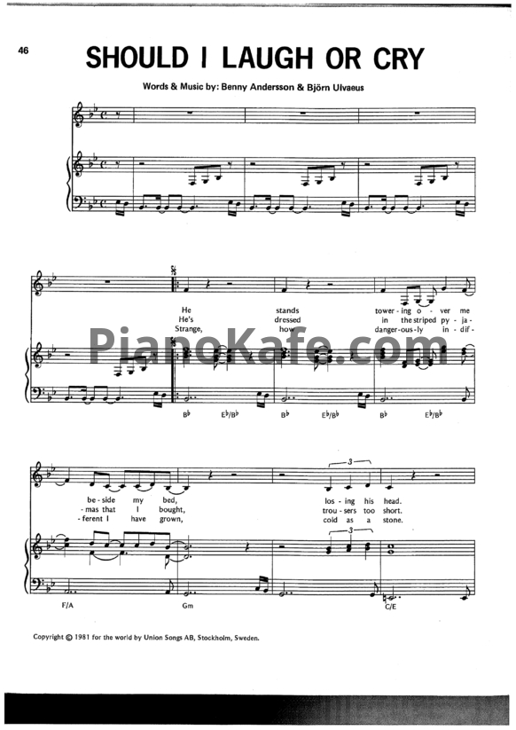 Ноты ABBA - Should I laugh or cry - PianoKafe.com